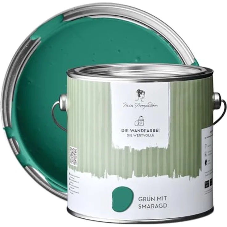 MissPompadour Wandfarbe Grün mit Smaragd, matte Innenfarbe mit sehr hoher Deckkraft, 2,5 L, geruchsneutral und spritzfrei, wasserbasiert – Bild 1