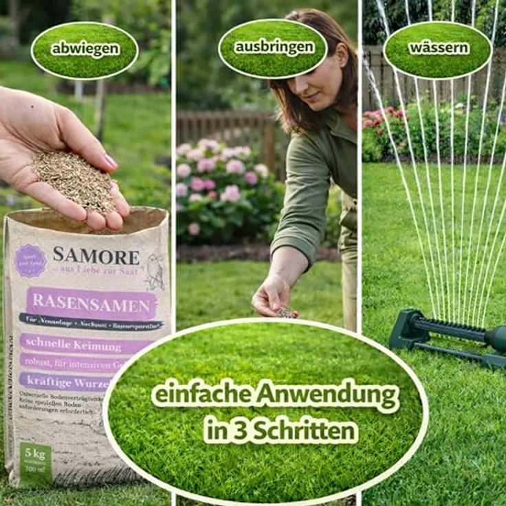 Samore Rasensamen Sport und Spiel, 10 kg - schnellkeimend, für 400 m², robust, tiefgrün, trocken- und dürreresistent, Made in Germany – Bild 3