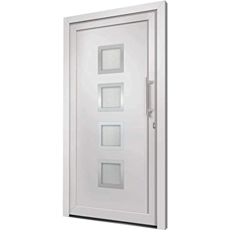 vidaXL Haustür mit Handgriff-Set, weiß, 108x200 cm, inkl. 3 Schlüssel und Montageset, Aluminiumrahmen, 5-Pilzkopfverriegelung, Isolierverglasung – Bild 3