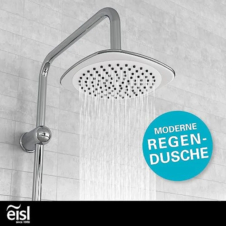 EISL Duschset DUSCHTRAUM Duschsäule mit großer Regendusche 200 x 200 mm und Handbrause, ideal zum Nachrüsten-Nutzung vorhandener Bohrlöcher komplettes Montageset Chrom/Weiß DXLD60087CS – Bild 2