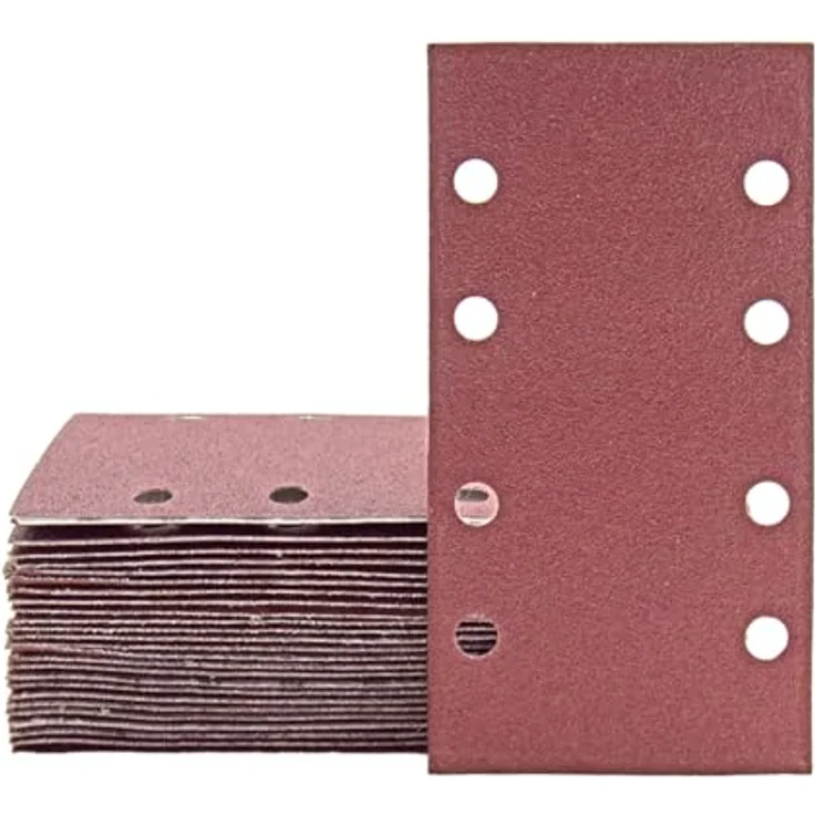 MioTools Fox Klett-Schleifblätter, 180 x 93 mm, 8-Loch, normalkorund, für Schwingschleifer, K80, 50 Stück – Bild 1