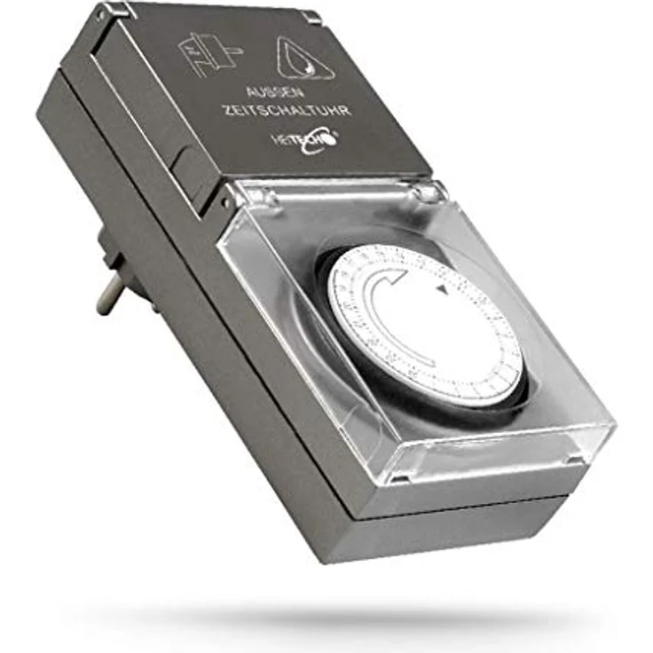HEITECH Zeitschaltuhr Zeitschaltuhr Außen mit Klappdeckel mechanisch, Elektromechanische Tages-Zeitschaltuhr für Außenmontage – Bild 2
