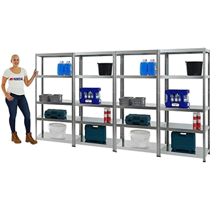 PROREGAL Mega Deal 4er-Sparset Metallregal Steel Eagle 180x80x40cm Fachlast 130kg Verzinkt Schwerlastregal, Küchenregal, Kellerregal, Steckregal, Garagenregal, Lagerregal - PROREGAL Schwerlastregal 130kg Fachlast, 180x80x40cm, Verzinkt, 4er-Sparset – Bild 3