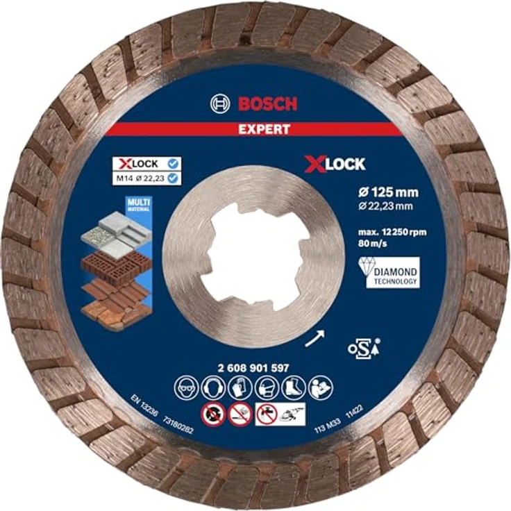 Bosch EXPERT MultiMaterial x-lock Diamanttrennscheibe, 125 x 22,23 x 2,4 x 12 mm, selbstschärfende Schnittkante für präzise Schnitte – Bild 1