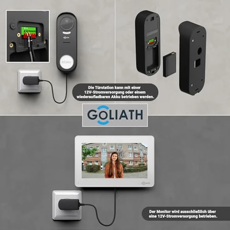 Goliath Intercom Funk Video Türklingel mit 120° Weitwinkelkamera, 7-Zoll-Monitor, Nachtsicht, IP65, interner Speicher für 100 Bilder, akkubetrieben – Bild 7