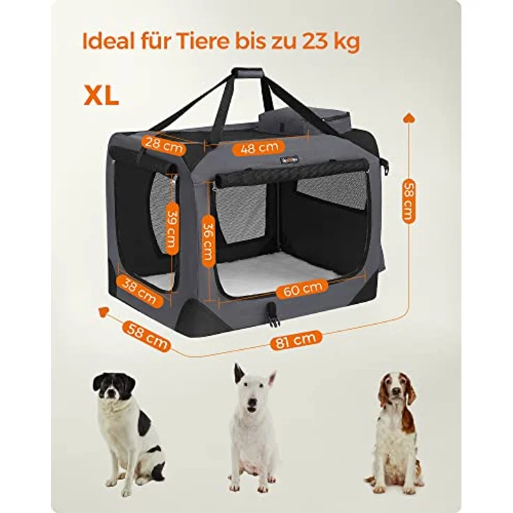 Feandrea Hundebox faltbar, Transportbox Hund XL, atmungsaktiv, grau 81 x 58 x 58 cm PDC008G01 – Bild 5