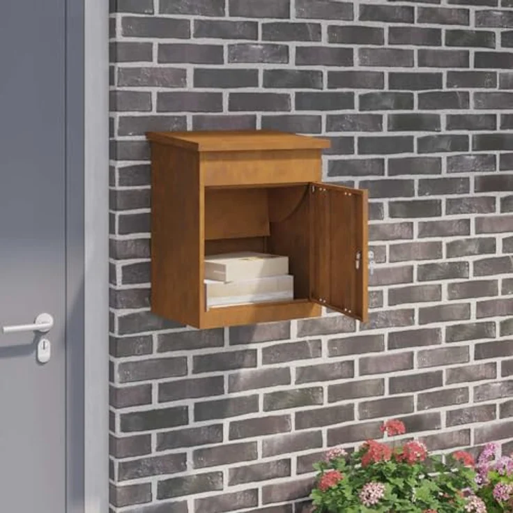 vidaXL Briefkasten Paketdrop-Box, rostig, 47,5 x 38 x 59 cm, wetterfest aus Stahl, abschließbar, moderne Außenlagerung – Bild 2