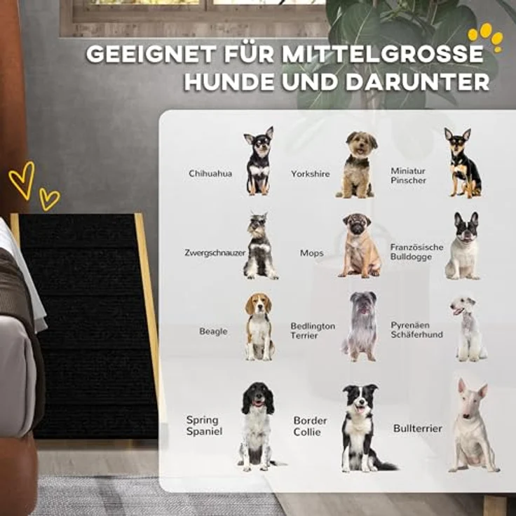 PawHut Hunderampe Klappbar, Höhenverstellbar Haustierrampe, rutschfest für Hunde bis 15 kg, Natur – Bild 3