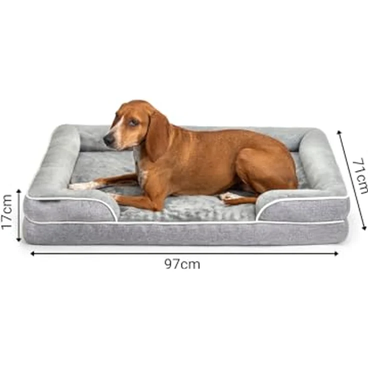 lionto orthopädisches Hundebett mit erhöhtem Rand, 97x71x17 cm, robustes Hundekissen aus weichem Flanell, abnehmbarer & waschbarer Bezug, rutschfest, für große & kleine Hunde sowie Katzen, grau – Bild 5