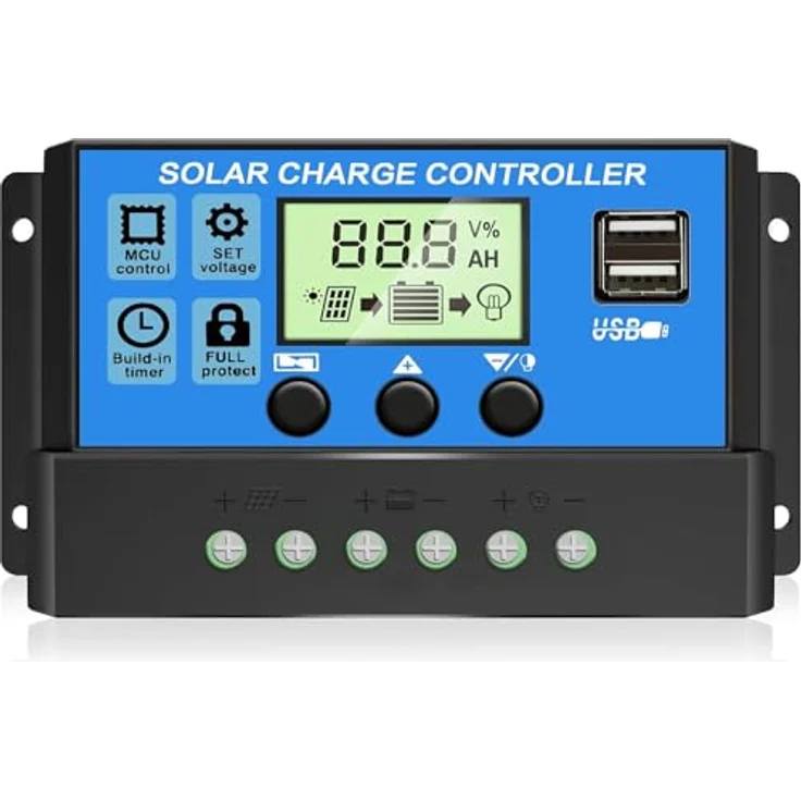 Depvko 30A Solarladeregler, 12V/24V PWM Solar Ladegerät Controller mit LCD-Display, Dual-USB-Port und automatischer Parametererkennung – Bild 1