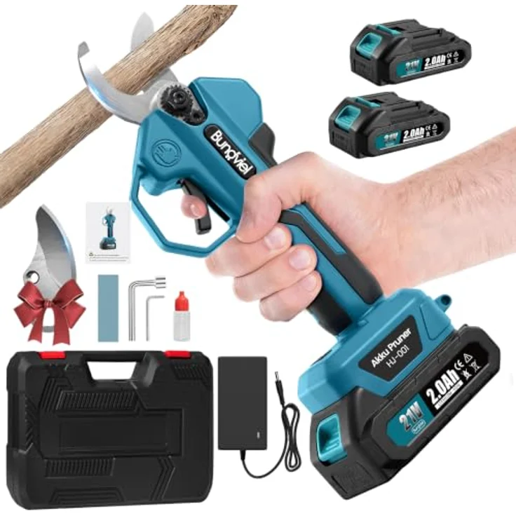 Bundviel Akku-Astschere 21V, Elektrische Gartenschere mit bürstenlosem Motor, 2 Akkus á 2000mAh, Grau – Bild 1