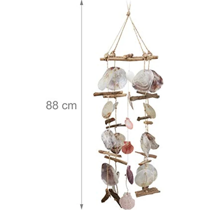 Relaxdays Windspiel mit Treibholz, Capiz-Muscheln, Jakobsmuscheln, großes Klangspiel als Strand Deko für Garten, bunt – Bild 4