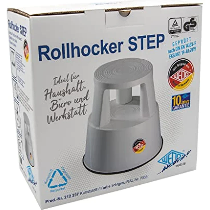 Wedo 212237 Rollhocker Step aus Kunststoff, Höhe 43 cm, Tragkraft 150 kg, lichtgrau – Bild 6