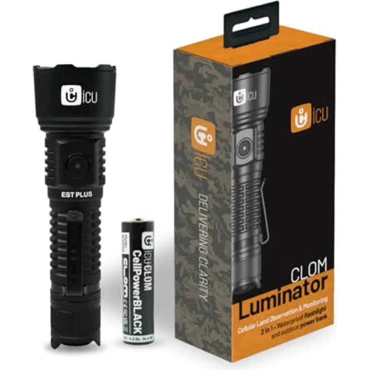icuserver ICU CLOM LUMINATOR – LED Taschenlampe mit Powerbank-Funktion, wasserdicht, 1600 Lumen, inkl. CellPower Schwarz 18650 Akku