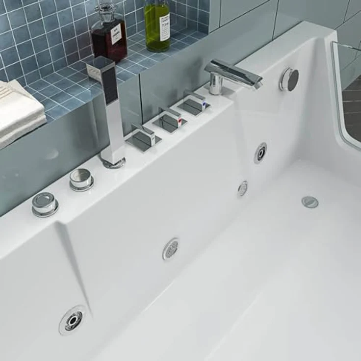 HOME DELUXE Badewanne Whirlpool CARICA, 170 x 80 cm, mit 4 verstellbaren Whirlpooldüsen und LED-Farblichttherapie, strahlend weiß – Bild 8