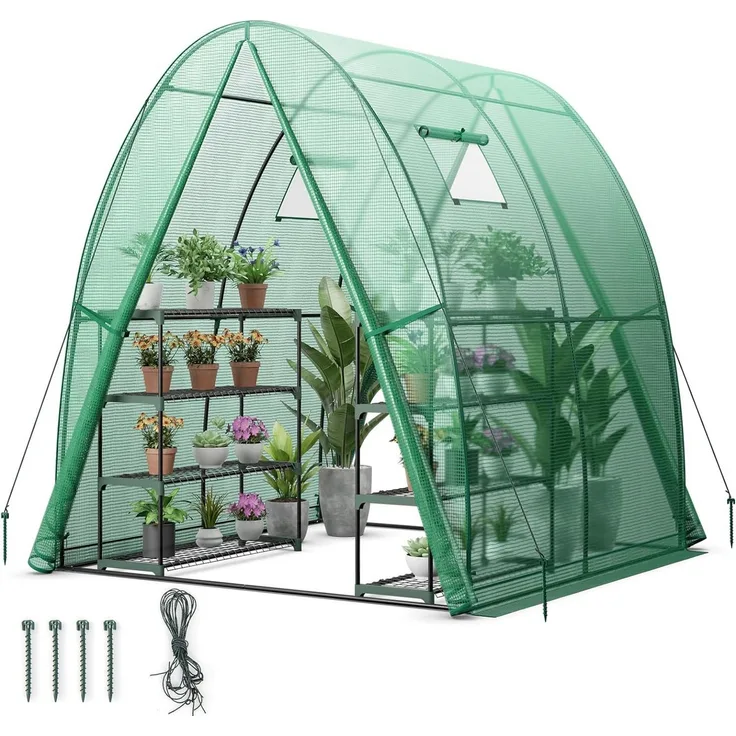 KOMFOTTEU Gewächshaus Treibhaus, mit Aufrollfenster & Aufrolltor, Grün/Transparent