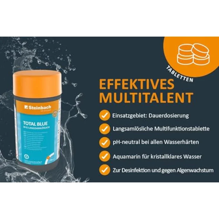 Steinbach Dosierschwimmer Starter Kit mit integriertem Thermometer und 20 g Total Blue Chlortabletten für effektive Wasserdesinfektion und kristallklares Poolwasser – Bild 4