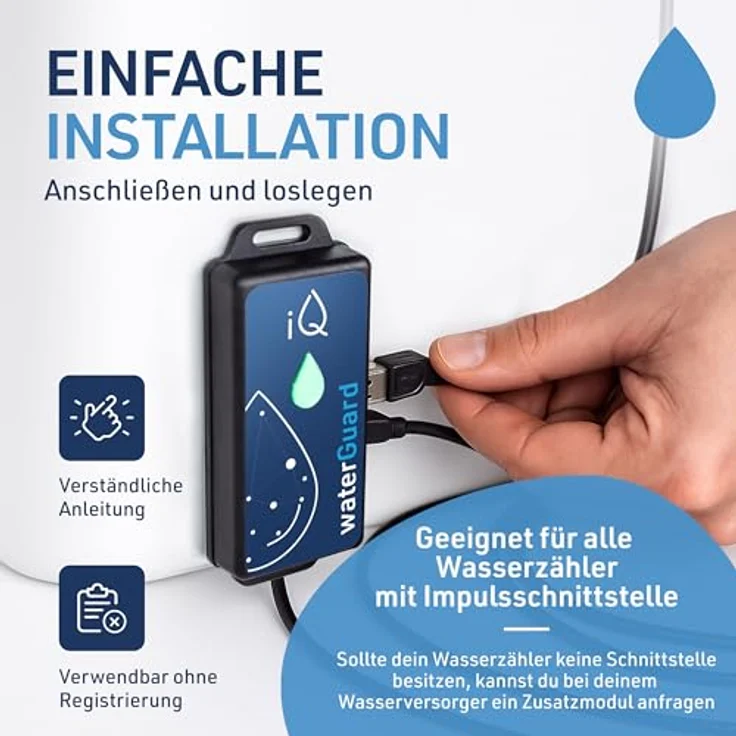 iQ waterGuard, Smarter Wassermelder mit 92dB Wasseralarm und WLAN, Wasserverbrauchs-Zähler für Smartphone, Überwachung bei Wasserschaden – Bild 5
