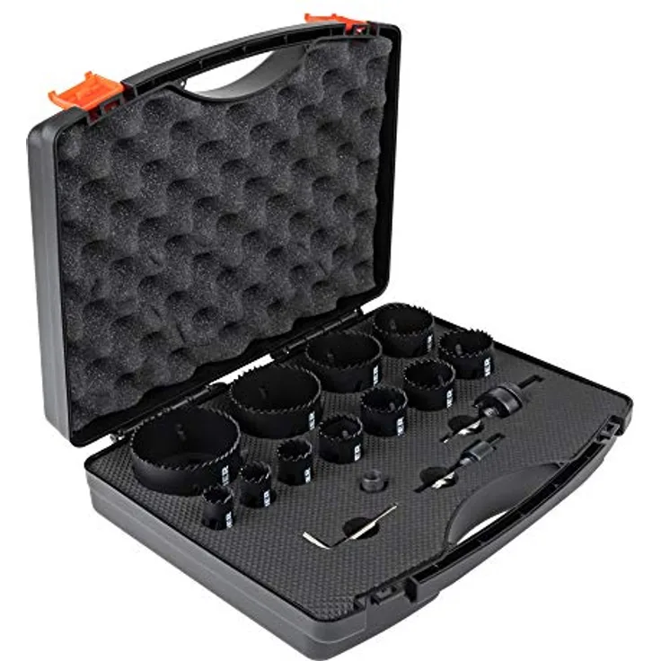 STIER Lochsägen-Set HSS-Co8 Bimetall, 17-teilig (20, 22, 25, 32, 35, 40, 44, 51, 60, 68, 76 mm), Lochsäge Set, Lochkreissäge Set, Kreisschneider-Set, Lochbohrer