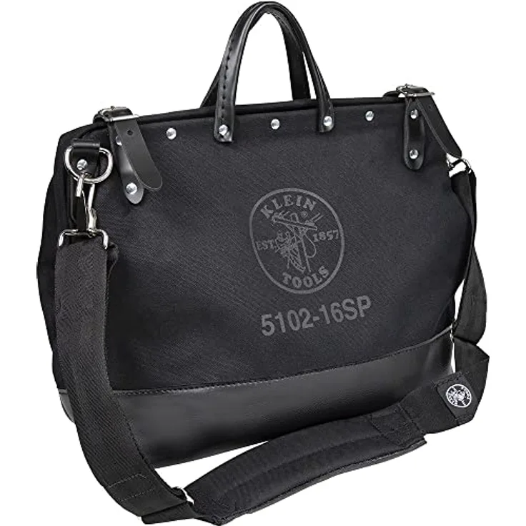 Klein Tools 510216SPBLK Werkzeugtasche, groß, 40,6 cm, Deluxe Canvas Werkzeugtasche und Organizer mit 13 Taschen und Schultergurt, Schwarz