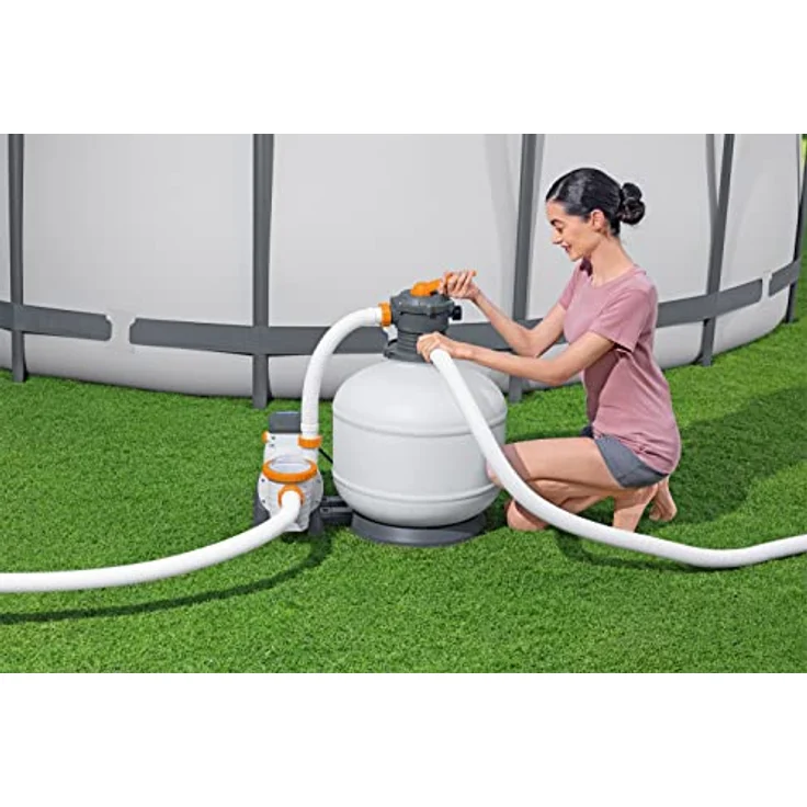 Bestway Flowclear Sandfilteranlage, 11.355 l/h Umwälzleistung, geeignet für Pools bis 64.000 l, rostfreier Tank, integrierte Zeitschaltuhr – Bild 2