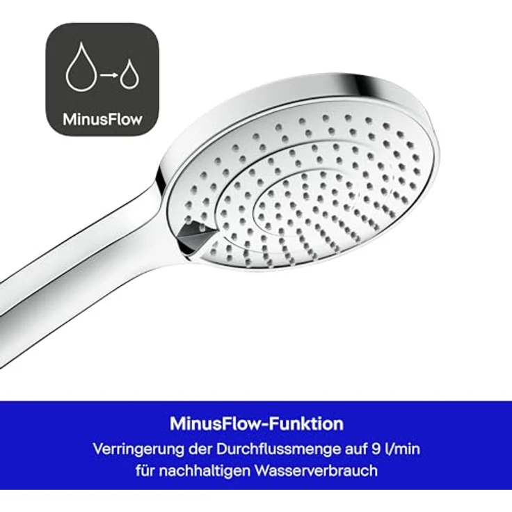 Duravit Reno Minusflow Duschsystem, Wandmontage mit Hand- und Kopfbrause, elegante Chromoberfläche, max. 9 l/min bei 3 bar – Bild 3