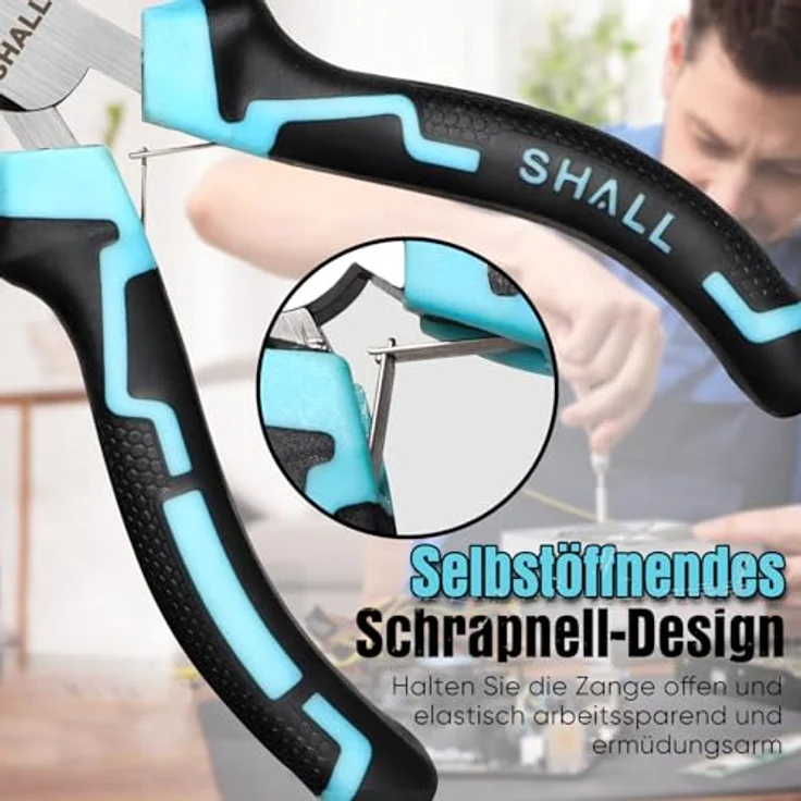 SHALL 6-tlg. Mini-Zangen-Set, inkl. Drahtschneider, Seitenschneider, Elektrikerzange, Spitzzange, Langzange und gebogene Spitzzange, ergonomische Griffe, tragbare Aufbewahrungstasche – Bild 5