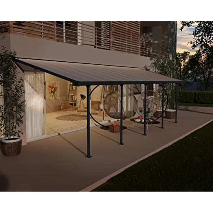 Palram Canopia Terrassenüberdachung Alu Feria 3X8.51 Polycarbonat Hohlkammerplatten Pergola 851 x 300 cm Grau – Bild 3
