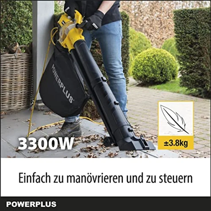 Powerplus 3300 W Elektrischer Laubbläser mit Zerkleinerungsfunktion, 300 km/h Blasgeschwindigkeit, Farbe Gold, EU Plug 220V – Bild 2