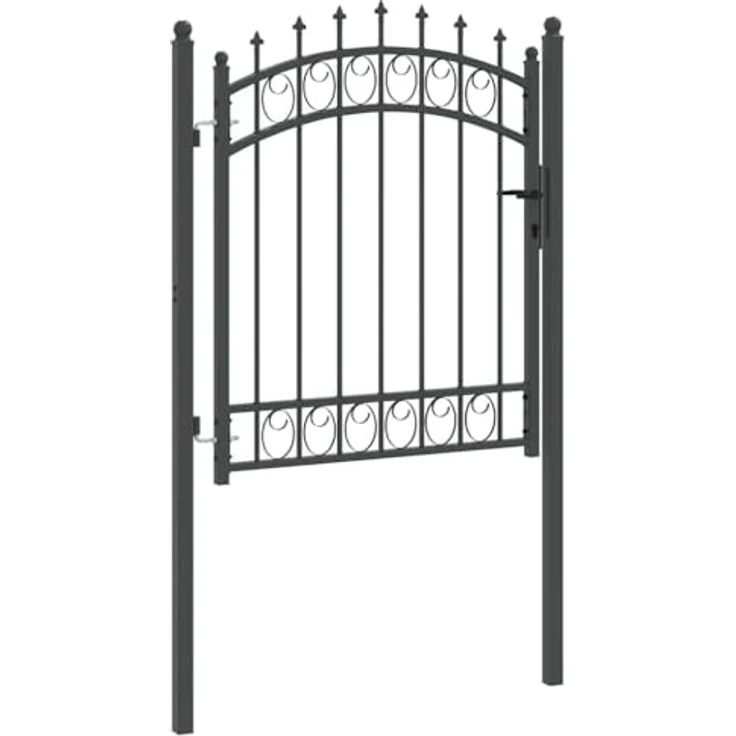 vidaXL Gartentor Zauntor Grau, pulverbeschichteter Stahl mit gewölbtem Design und Sicherheitsriegel, 125 x 100 cm – Bild 5