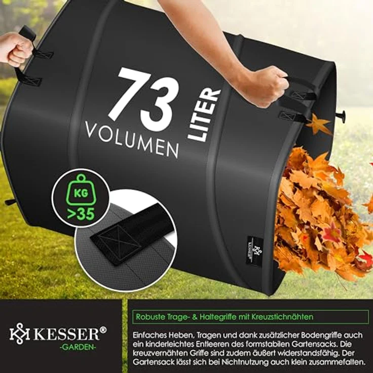 KESSER® Pop-Up-Gartensack 2x 73L Set, selbststehend und faltbar, inkl. Handschuhe, robustes Propylengewebe, ideal für Gartenabfälle und Grünschnitt – Bild 5