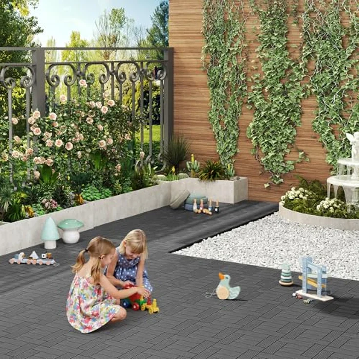 22er-Set WPC Terrassenfliese, Bodenbelag für Terrasse grau – Bild 6