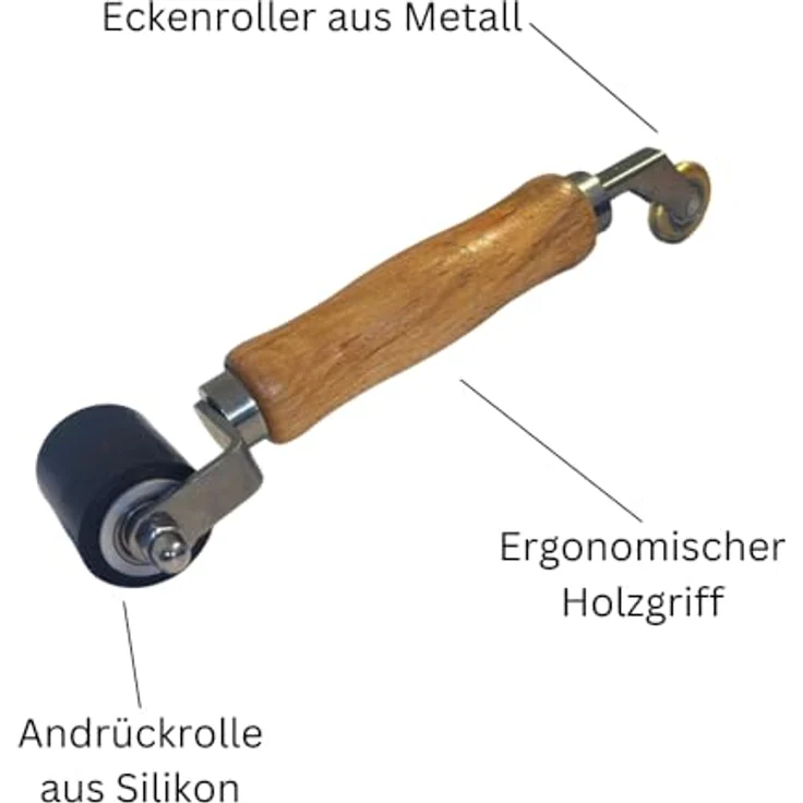 HSS Premium Kombi Roller Silikon Andrückrolle & Metall Eckenroller, ergonomischer Holzgriff für präzise Abdichtungen und vielseitigen Einsatz – Bild 2