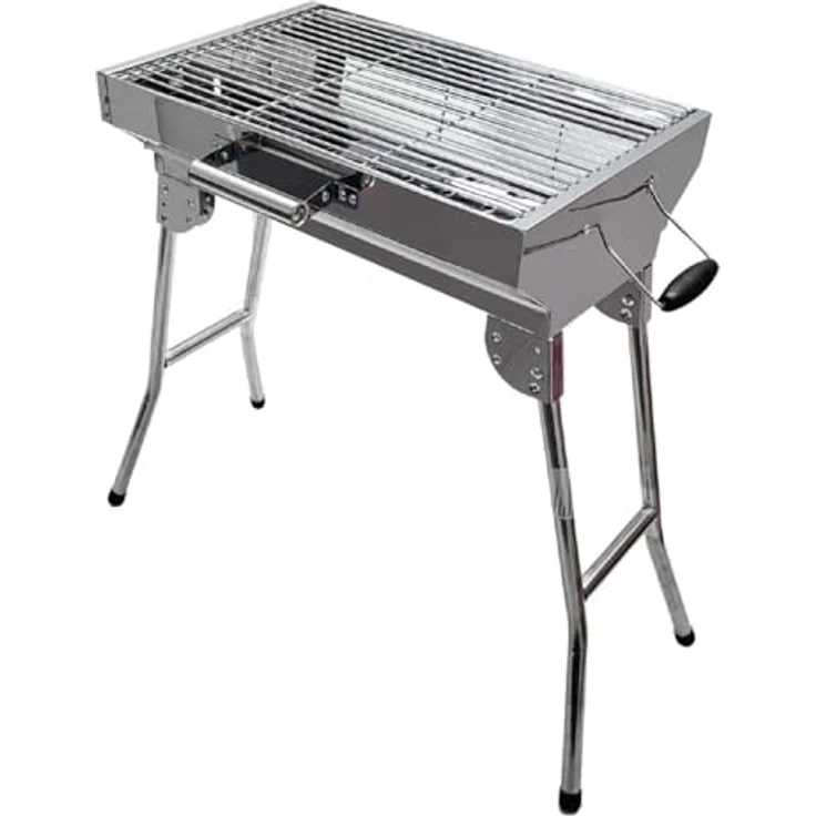 Grillpeter Holzkohlegrill Mangal Iskander Schaschlikgrill Edelstahl mit Grillrost, tragbar und rostfrei, Silber – Bild 4