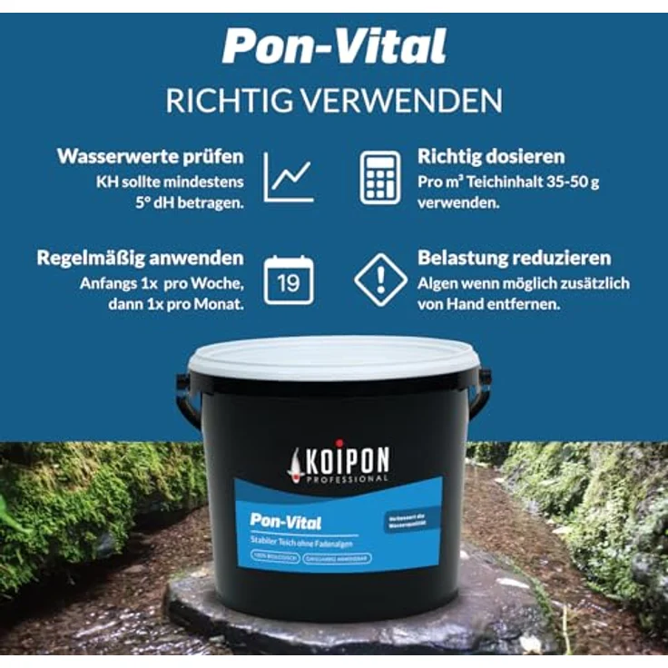 KOIPON Pon-Vital 2,5 kg, 100% biologische Teichpflege gegen Algenwachstum und Fadenalgen, für Gartenteiche – Bild 3