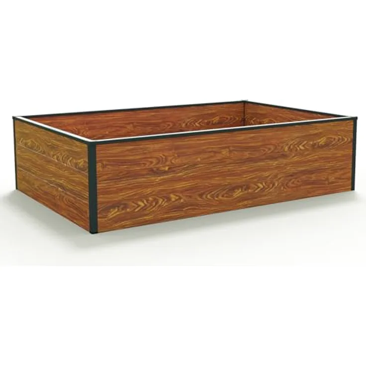 GFP HALFSIZE Aluminium Hochbeet - Stabiles und Platzsparendes Gartenbeet in Holzoptik - Ideales halbhohes Modell für Familien-Gartenspaß, 150 x 99 x 39 cm