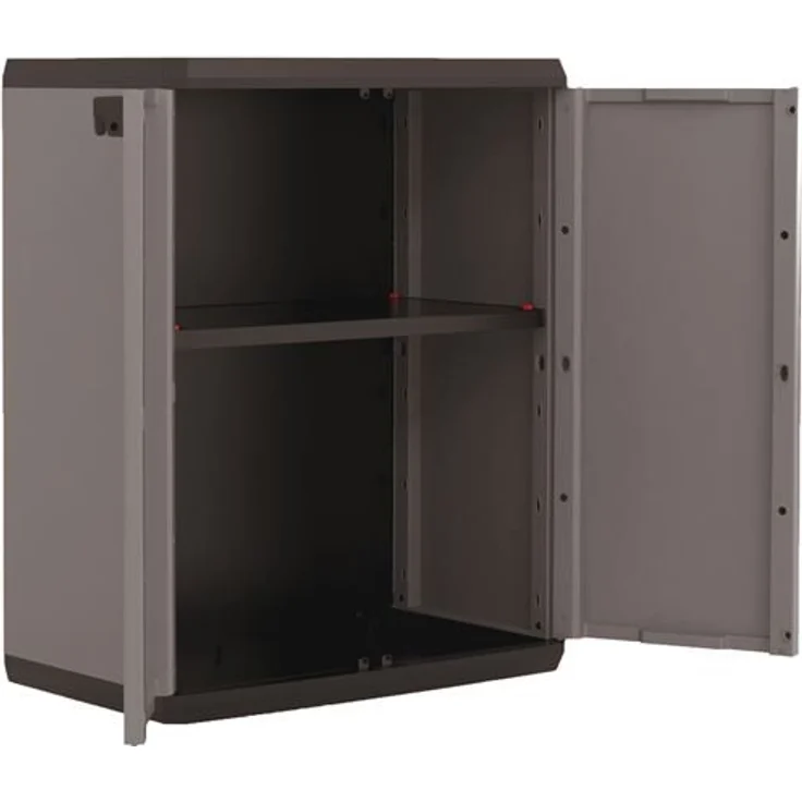 Keter Kunststoffschrank PIU niedrig 68 x 39 x 83 cm, Kunststoff mit 1 verstellbarem Einlegeboden, schwarz/grau – Bild 4