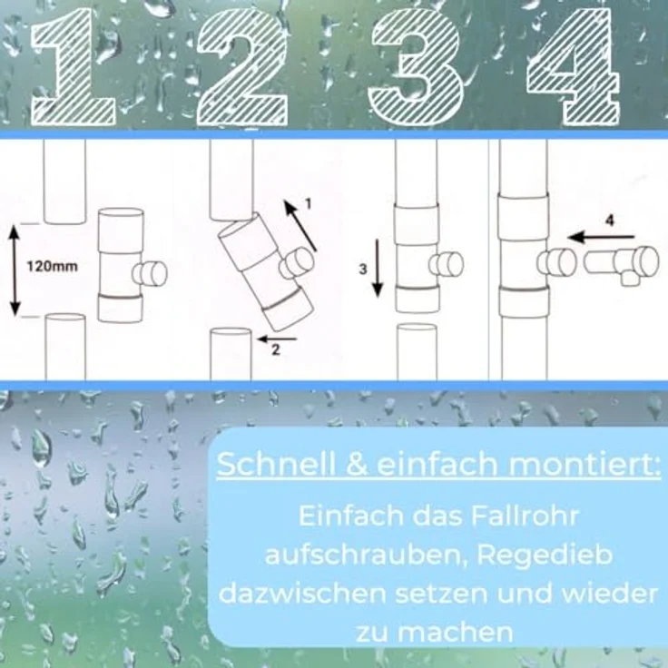 GarPet 2er Set Regendieb Wasserdieb Fallrohr Abzweig mit Hahn, 80 mm, UV-beständig und langlebig für effiziente Regenwassernutzung – Bild 3