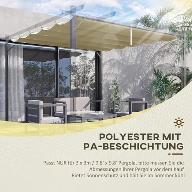 Outsunny Pavillon-Ersatzdach für 3 x 3 m Pergola mit Regenabflusslöchern, 180 g/m², 250 x 255 cm, Beige – Bild 3