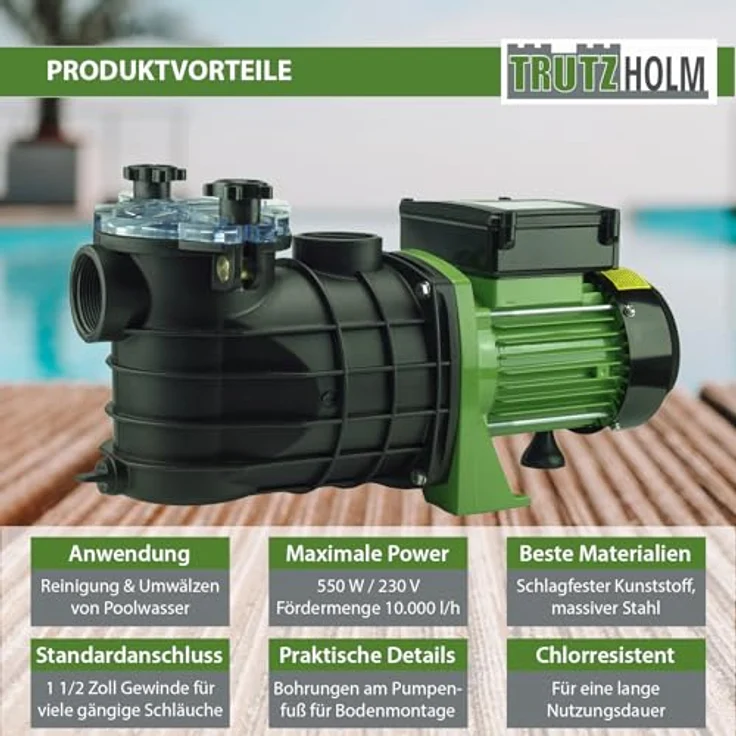 Baumarktplus TRUTZHOLM Schwimmbadpumpe Poolpumpe Swimmingpool 550W 10m³l-h – Bild 8