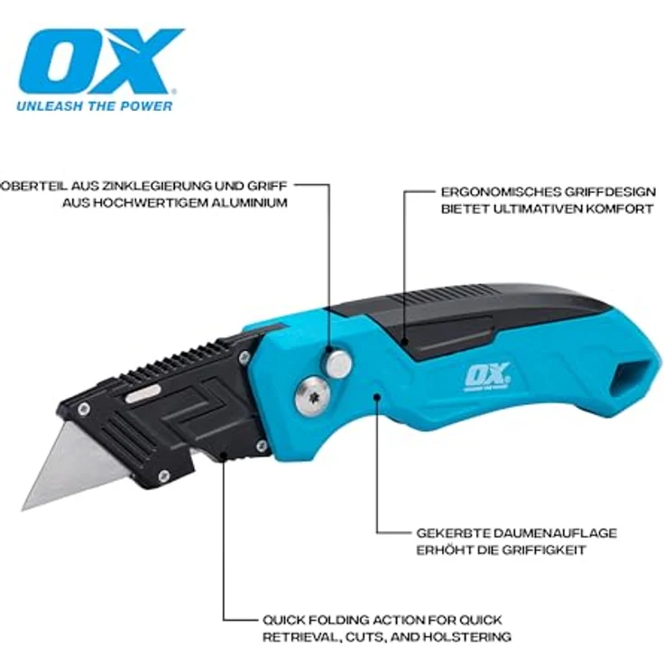 OTTO OX TOOLS OX-P224301 PRO, robustes Klappmesser mit ultra-scharfen Stahlklingen, inkl. 3 Ersatzklingen – Bild 2