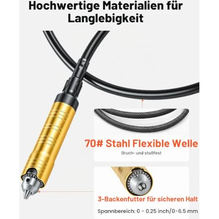 VEVOR Elektrisches Drehwerkzeug mit 1200 W, 30.000 U/min, Flexshaft-Rotationswerkzeug, Fußpedalsteuerung und 112-tlg. Zubehörset für Schleifen, Polieren & Trennen – Bild 5