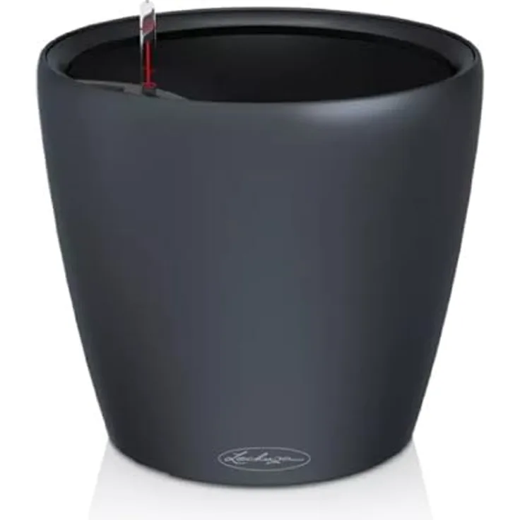 LECHUZA Classico Color LS, Pflanzgefäß schiefergrau mit Bewässerungssystem, Ø 22 × 20 cm, 3 l Pflanzvolumen, 0,8 l Wasserspeicher