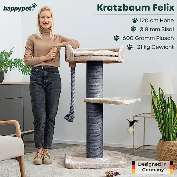 HAPPYPET Premium Kratzbaum Grosse Katzen Stabil 'Felix' - Katzenbaum, Kletterbaum, für Maine Coon, Natursisal, Dicke Stämme mit 18 cm, 120 cm Hoch – Bild 2