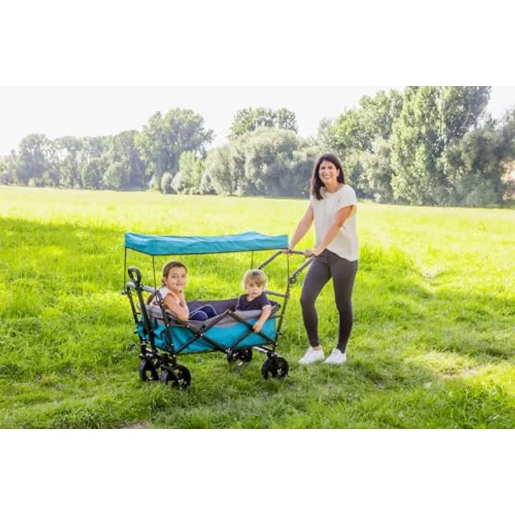 Outdoor active Bollerwagen ''Petrol'', faltbar mit Dach und Taschen, handlicher Handwagen – Bild 2