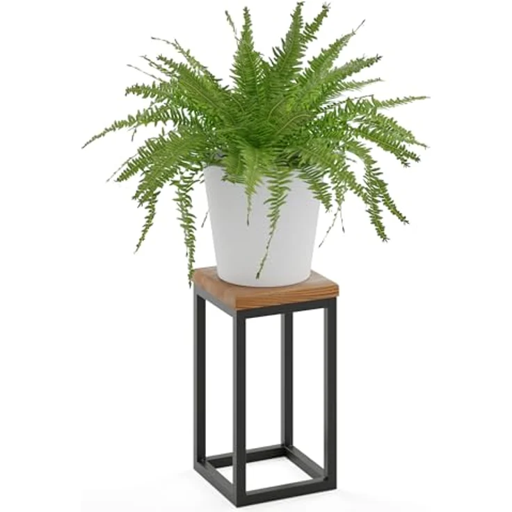 LAMO Manufaktur Blumenständer 30cm, Pflanzenständer Gestell aus 100% Echtholz mit stabilem Stahlrahmen, Schwarz, 2-teilig – Bild 1