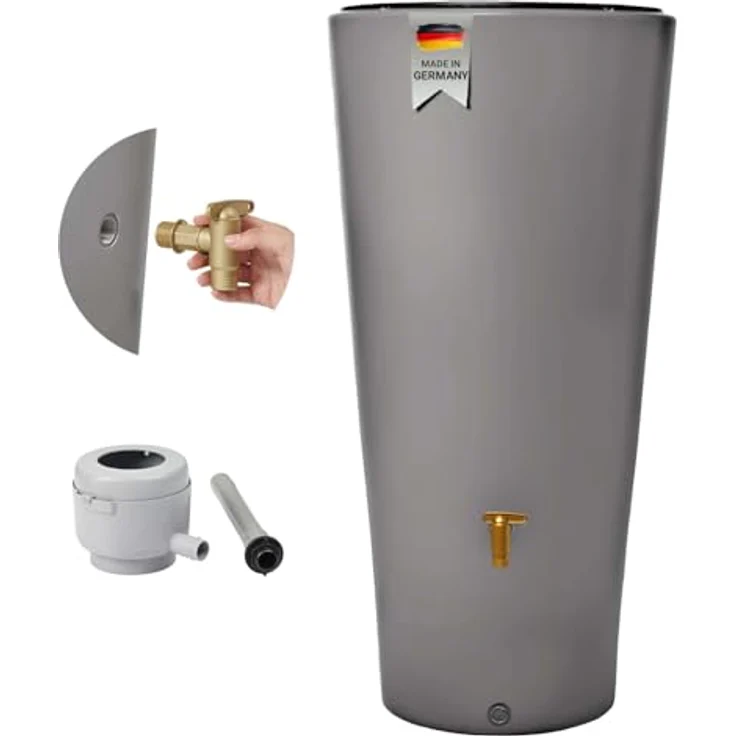 4rain Vaso 2in1 Regentonne 220 Liter zinkgrau inkl. Kunststoff-Auslaufhahn und Fallrohranschluss - Regenwassersammeln und stilvolles Gartenaccessoire – Bild 1