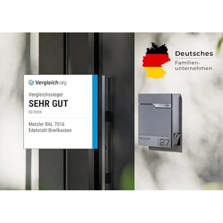 Metzler® Wandbriefkasten Graualuminium mit Zeitungsfach, personalisiert mit Lasergravur, rostfreies Edelstahl-Namensschild & Hausnummer, austauschbare Gravurplatte, 10 Jahre Ersatzteile – Bild 3