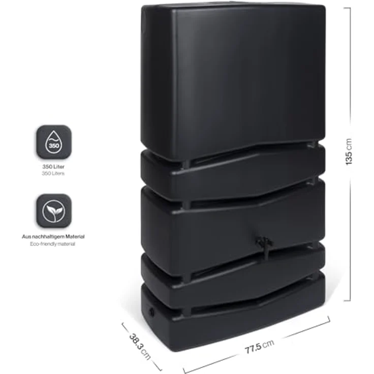 Kreher XXL Wassertonne Aqua Tower mit Wasserhahn und Füllautomat, Anthrazit, 350 Liter Nutzungsvolumen, 77,5 x 38,3 x 135 cm – Bild 4