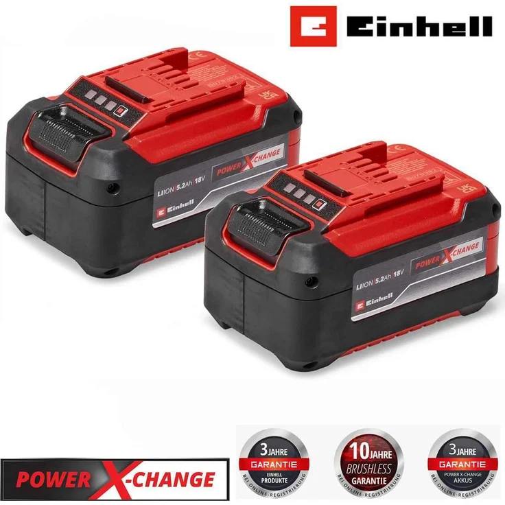 Einhell Akku PXC-Twinpack 2 x 5,2 Ah Li-Ion 18V, Power X-Change 18 V, universell für alle PXC-Geräte, 2er Pack